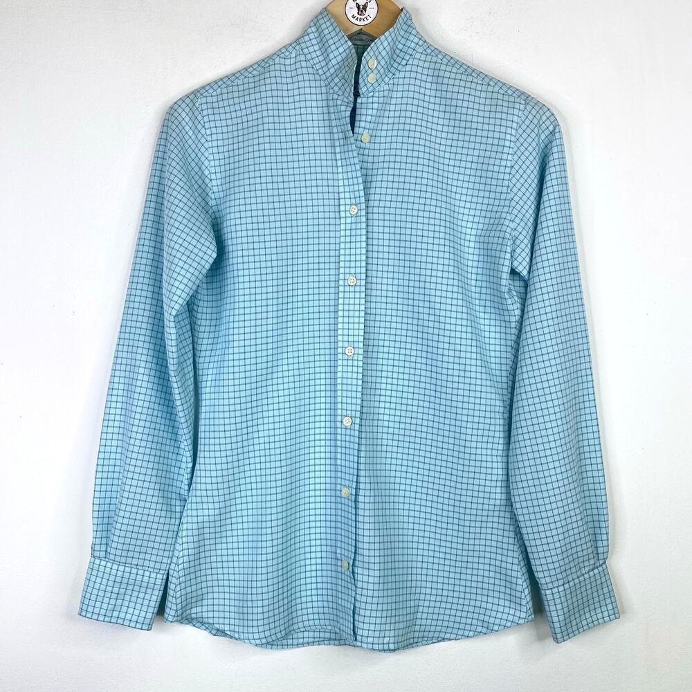 RJ Classics Olympic Equestrian Show Shirt Womens SZ 32 Blue Plaid Classic Cool